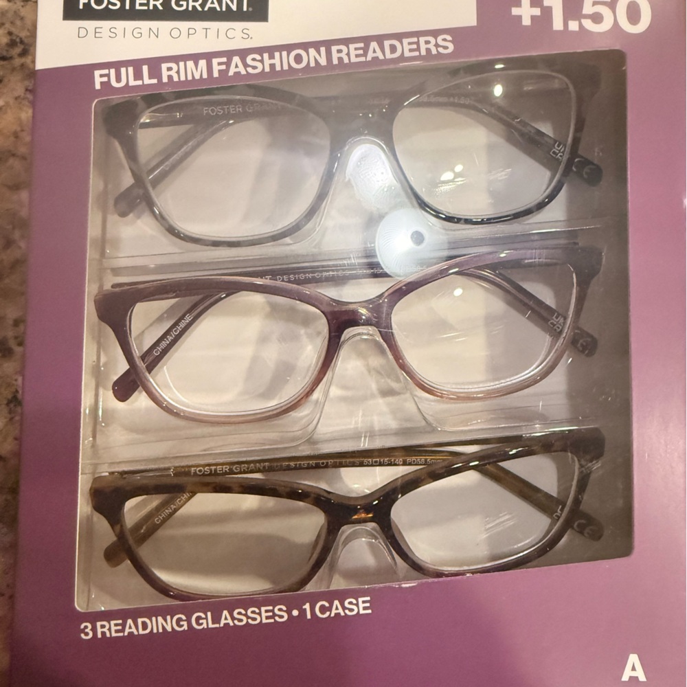 Foster Grant +1.50 readers Full Rim Readers Set - Black, Brown, Purple